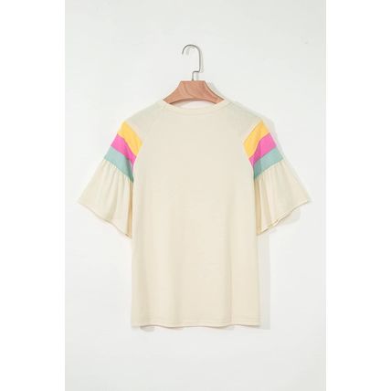 White Color Block Stitched Sleeve Loose T Shirt