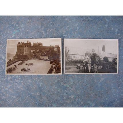 2 old Postcards – Edinburgh Castle & View of Children on a Bicycle.