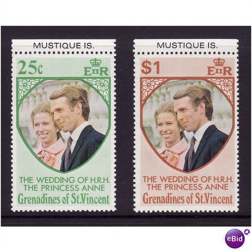 St Vincent/Grenadines Mustique Is 1973 Royal Wedding set 2 vals u/m mint