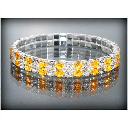 2 Row Wedding Party Orange Clear Rhinestone Stretch Bracelet Jewellery 1372