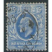East Africa & Uganda Prot 1907 SG39 15c Bright Blue Fine Used . ..