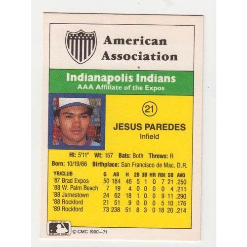 1990 CMC Indianapolis Indians Jesus Paredes baseball card #21