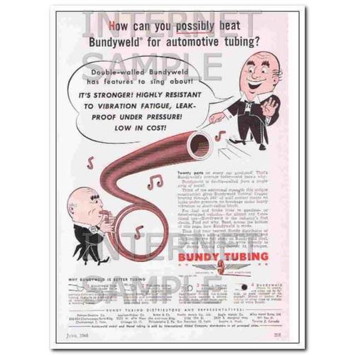 BUNDY TUBING COMPANY 1948 Bundyweld for automotive tubing vintage ad