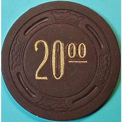 MC(Mint Cigar Store). $20 Vintage Casino Chip. Hayward, CA. 1946. Q25.