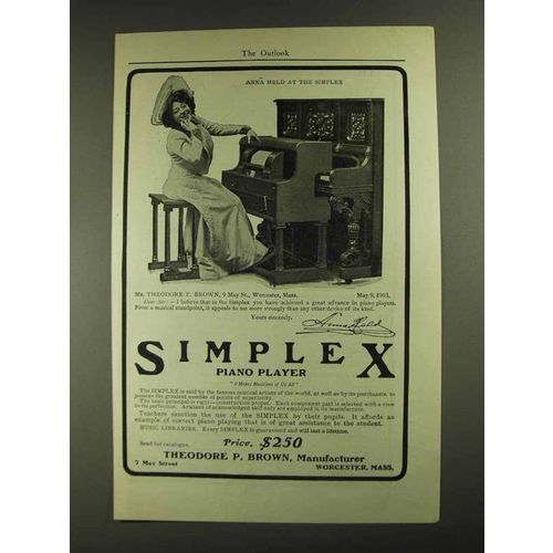 1903 Simplex Piano Player Ad - Anna Held