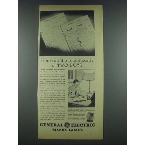 1935 General Electric Mazda Lamps Ad - Report Cards