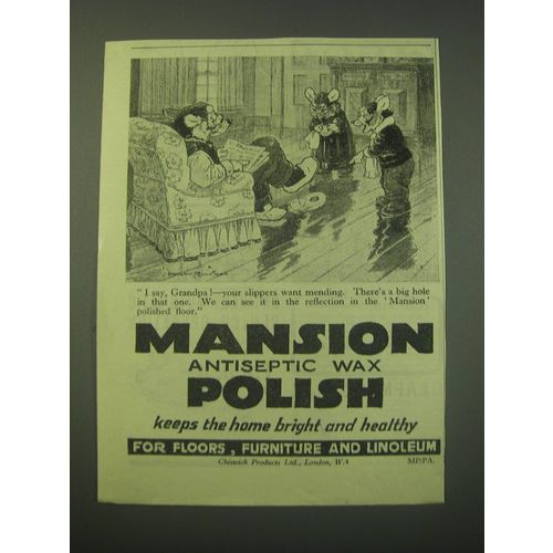 1942 Mansion Antiseptic Wax Polish Ad - keeps the home bright and healthy
