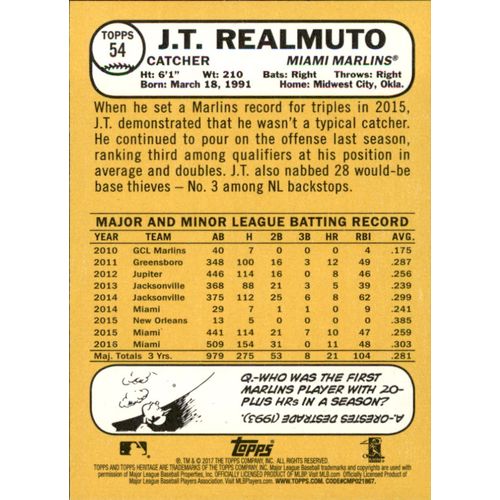 2017 Topps Heritage Baseball J. T. Realmuto #54