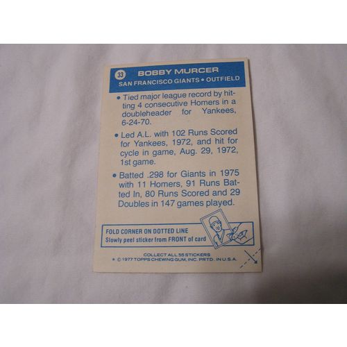 Bobby Murcer 1977 Topps CLOTH STICKER NO. 33