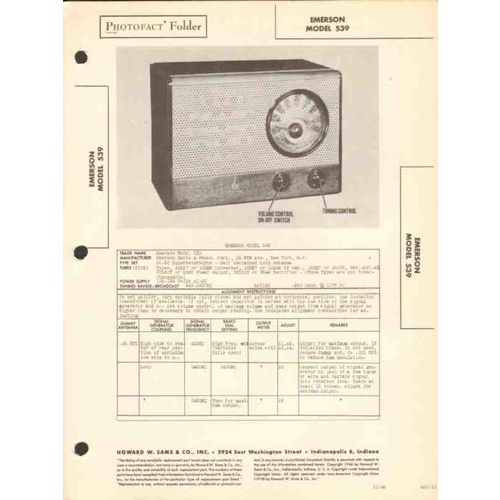 EMERSON model 539 5 tube AM radio receiver Sams Photofact manual