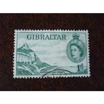 Gibraltar 1953 Queen Elizabeth II Definitives 1d used stamp SG146 South View