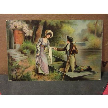 young couple in a punt.. antique postcard by B. B. London