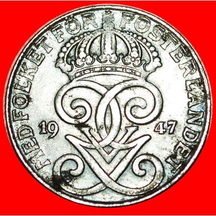 3 CROWNS (1917-1950):SWEDEN★2 ORE 1947! Gustav V 1907-1950★LOW START★NO RESERVE!