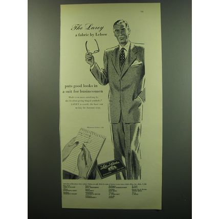 1949 Lebow Clothes Laxey Suit Ad - The Laxey a fabric by Lebow