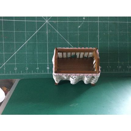 Mahogany Rocking Cradle dressed in Lace1:12th Dolls House Miniature