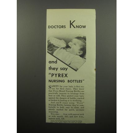 1932 Pyrex Nursing Bottles Ad - Doctors know and they say Pyrex nursing bottles