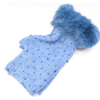 Blue Faux Fur Fingerless Gloves with Diamante Detail Clothing Winter Gift