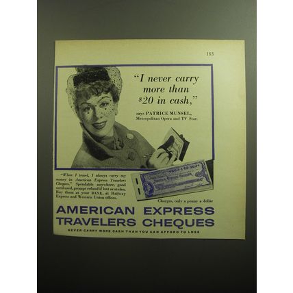 1958 American Express Travelers Cheques Advertisement - Patrice Munsel