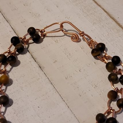Handmade Copper Horse Shoe Link Tigers Eye Bracelet