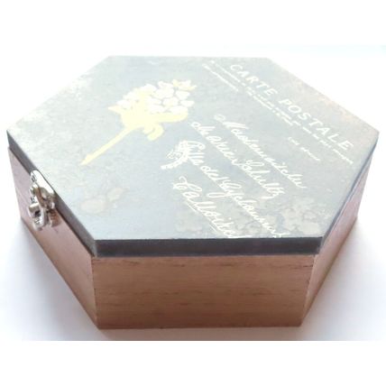 Jewellery Box Carte Postal Hexagonal Wooden 5 CM Ladies Gift Home Decor