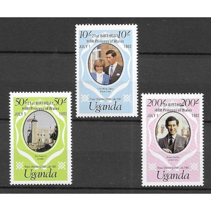 Uganda 1982 Royal Wedding o/p Princess Diana's 21st Birthday MNH set S.G 374-376