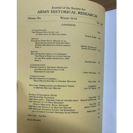 WINTER 2018 ARMY HISTORICAL RESEARCH JOURNAL VOL 96 #387 BOOK HUSSAR JACKET (P3)