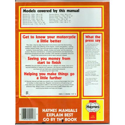 B.S.A. BANTAM 1948-1971 HAYNES WORKSHOP MANUAL NUMBER 117