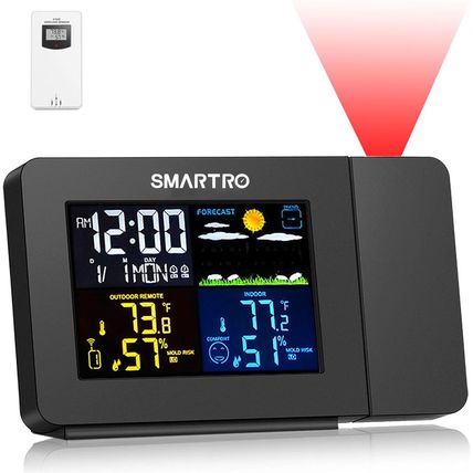 SMARTRO SC91 Projection Alarm Clock for Bedrooms with Weather Station, Wireless