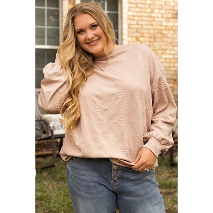 Parchment Plus Size Textured Drop Shoulder Crew Neck Sweatshirt