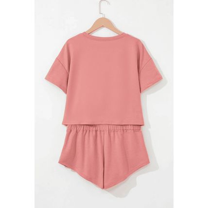 Blossom Sequined Lobster Patched Crop Tee and High Waist Short Set