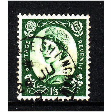 GREAT BRITAIN 1952 SG530 QEII TUDOR 1s 3d GREEN FINE USED #5