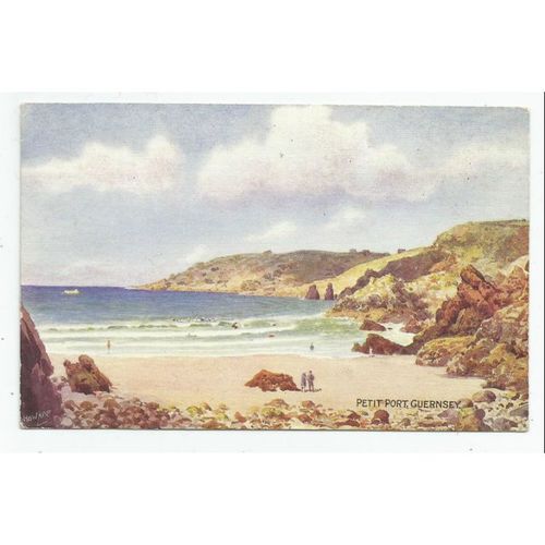 NICE ARTIST DRAWN POSTCARD PETIT PORT GUERNSEY BY C.T.HOWARD (217)
