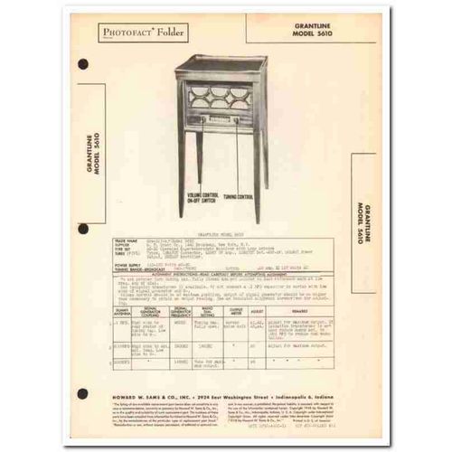 grantline model 5610 5-tube am radio receiver sams photofact manual