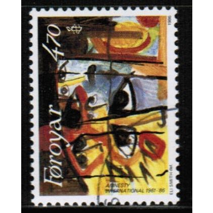 1986 Faroe Is. Sc# 146 used - Amnesty International art 4.70kr