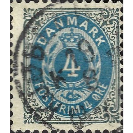DENMARK, Oval with crown, grey & blue 1870, 4ore, #4