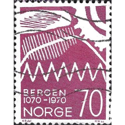 NORWAY, Bergen, City between mountains, dark lilac 1975, 70ore