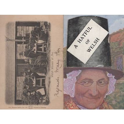 Welsh Women Tea Party Novelty Folding Hat 2x Old Postcard s