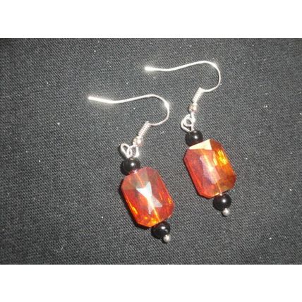 Delightful small emerald cut transparent orange crystal glass earrings