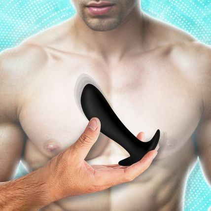 Silicone Prostate Vibrator w Remote Control Under P-Spot Black Anal Butt Plug As