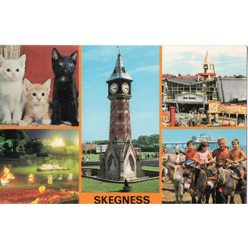Colourmaster Postcard Skegness Amusements Old Clock Tower Illuminations Beach