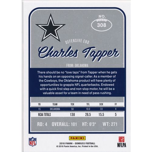 2016 Donruss Football 308 Charles Tapper RC Dallas Cowboys