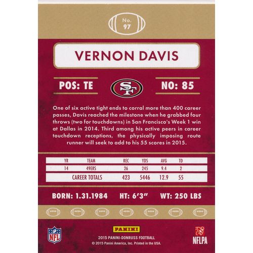2015 Donruss Football 97 Vernon Davis San Francisco 49ers