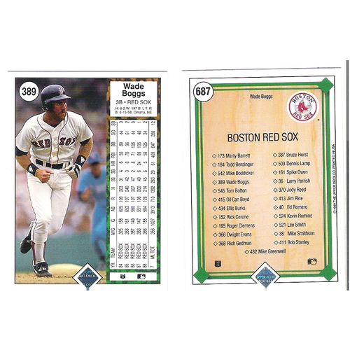 Two 1989 Upper Deck Wade Boggs cards- 389, 687 Red Sox NM