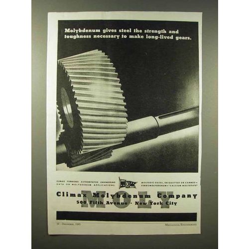1945 Climax Molybdenum Ad - Long-Lived Gears