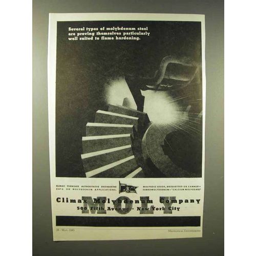 1945 Climax Molybdenum Ad - Suited to Flame Hardening