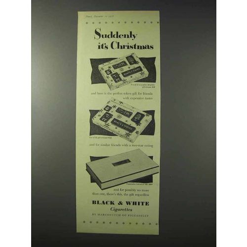 1958 Marcovitch Black & White Cigarettes Ad - Christmas