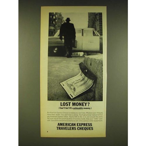 1962 American Express Travelers Cheques Ad - Lost money?