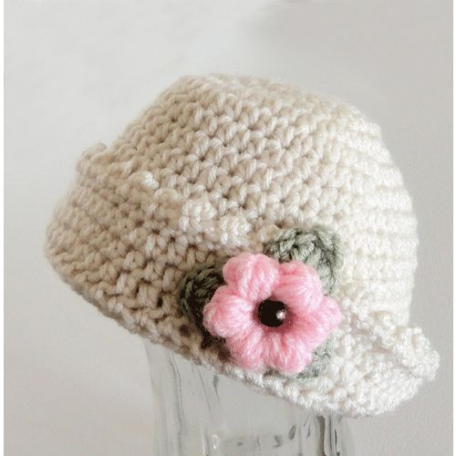 Hat #H01 girls crochet bucket cap flower 3 - 5 years