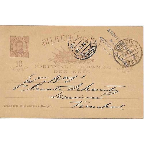 Portugal Postal Card 1888 Porto to Funchal