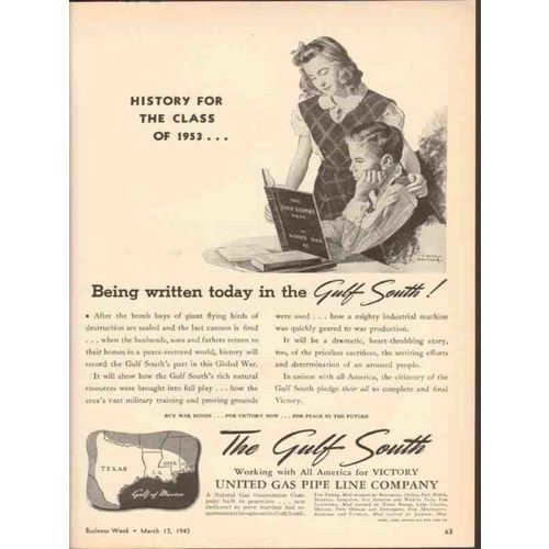 UNITED GAS PIPE LINE COMPANY 1943 History Gulf South WW2 vintage ad